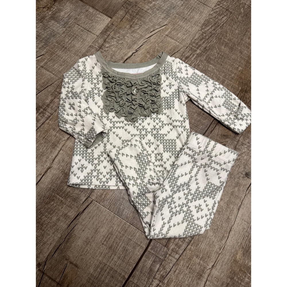 SweetHoney Baby Girls Sage Green Heart Ruffle Pajama Set 6M Long Sleeve Pants